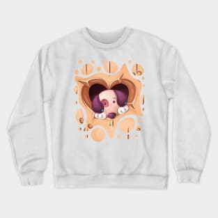 Puppy in heart hole Crewneck Sweatshirt